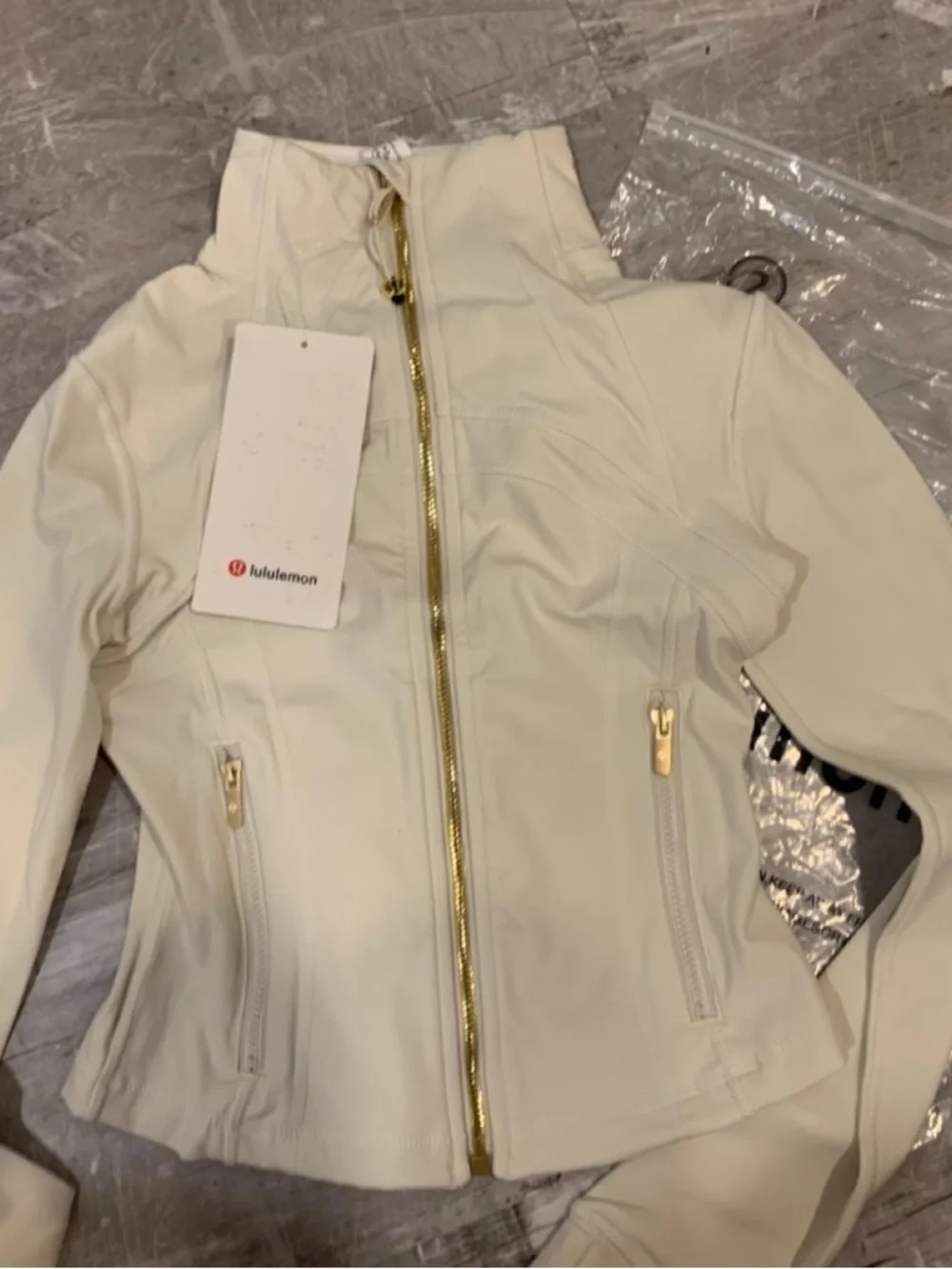 lululemon athletica Cream Zip-Up Utility Jacket with Gold Hardware